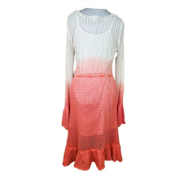Venus NEW Crochet Over Slip Illusion Dress Ombre White Peach Size medium - Picture 2 of 8